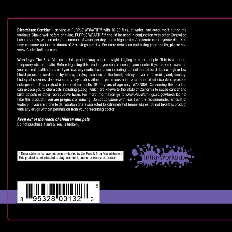 CONTROLLED LABS Purple Wraath, BCAA and EAA Amino Acid Supplement, with Endurance Blend Intra Workout Powder, Optimal Endurance, Focus, and Stamina (American Ice