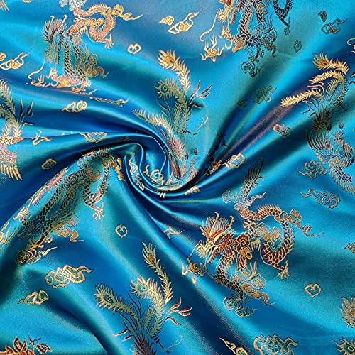 Tela de brocado chino tradicional vestido de dragón bordado de seda oriental (Kingfisher)
