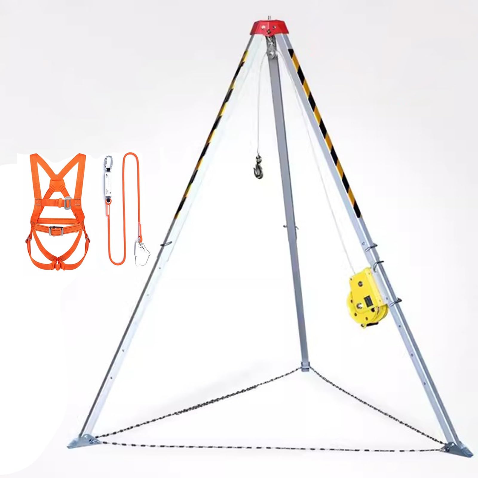 ZJKXJH 1800lbs Winch Rescue Tripod Aluminum, Confined Space Firefighting Tripods Kit with 7' Leg Bracket, 98' Cable, Tripod Hoist for Power Engineering Sewer Tunnel (Size : with Safe Belt)