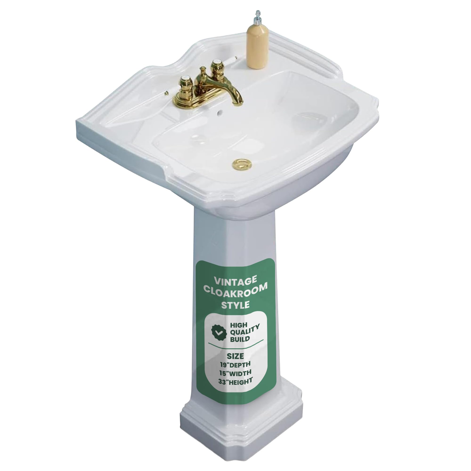 Small Pedestal Sink, Renovators Supply Cloakroom 19" Wide x 33" Tall Bathroom Sink White Grade A Porcelain With Overflow And Pre-Drilled Centerset