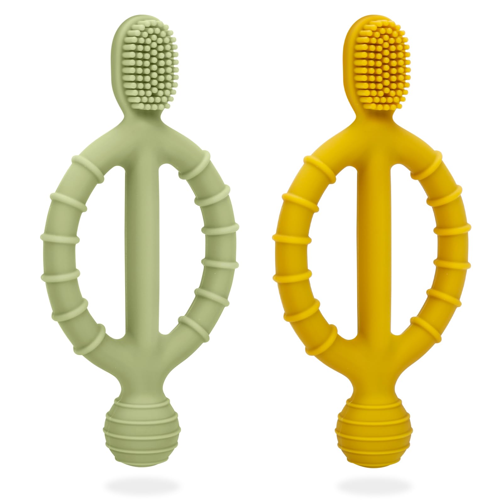 CLDY Baby Beißspielzeug, kauspielzeug Kind, beißstab baby, 2 Stück Kinderzahnbürste Zahnungshilfe, Beißring aus Silikon BPA-frei, wundes Zahnfleisch zu stimulieren und zu massieren, ab 3 Monaten