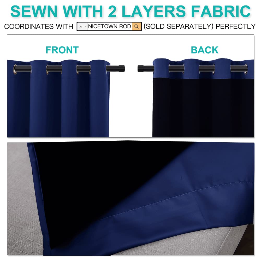 NICETOWN Full Shade Curtain Panels, Pair of Energy Smart & Noise Blocking Out Blackout Drapes for Apartment Window, Thermal Insulated Guest Room Lined Window Dressing(Dark Blue, 52 x 72 inch)