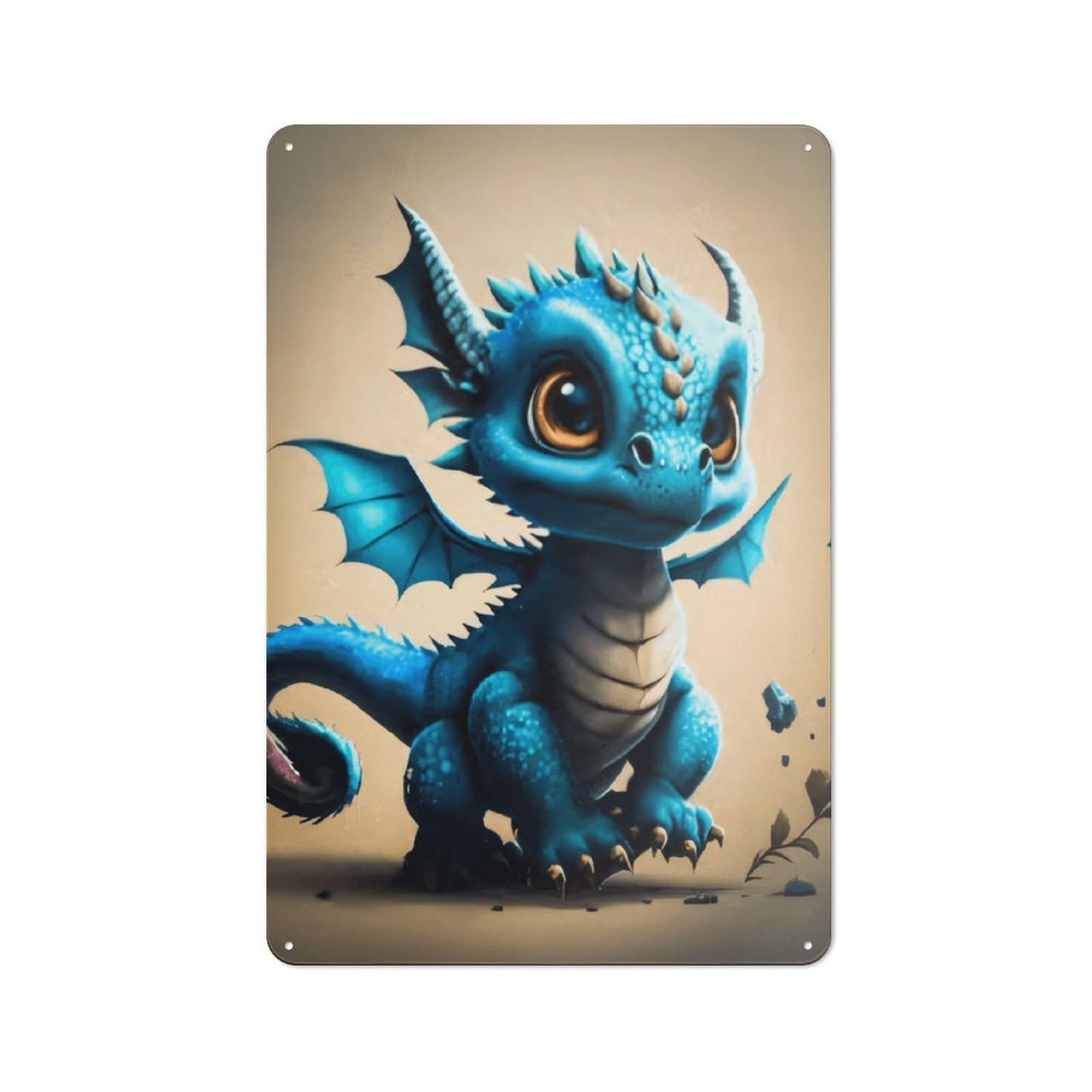 Junmoney Style-18 Blue Dragon Baby Fantasy Art Industrial-Style Tin Sign 30X20cm For Café Or Home Bar, For Cooler-Month Interiors With Industrial Character