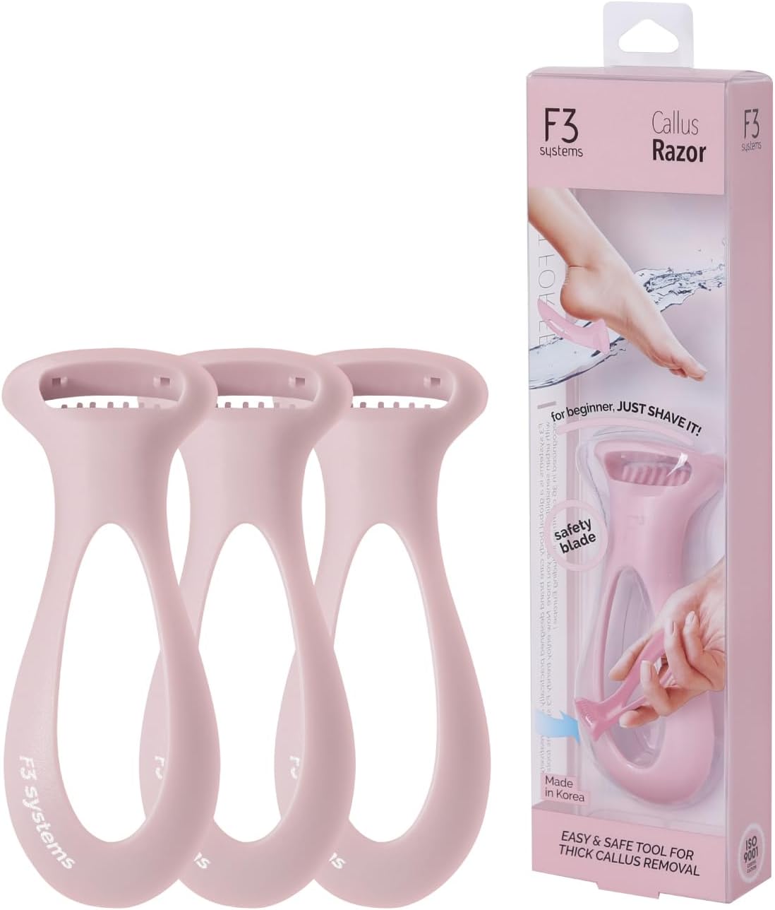 Callus Razor(3pack), Pedicure Tool, Effective for Cracked Heel, Ergonomic Design for Grip, Safety Stainless Steel Callus Shaver, Blade for Foot Care, Hard, Rough,Thick Callused Skin Remover