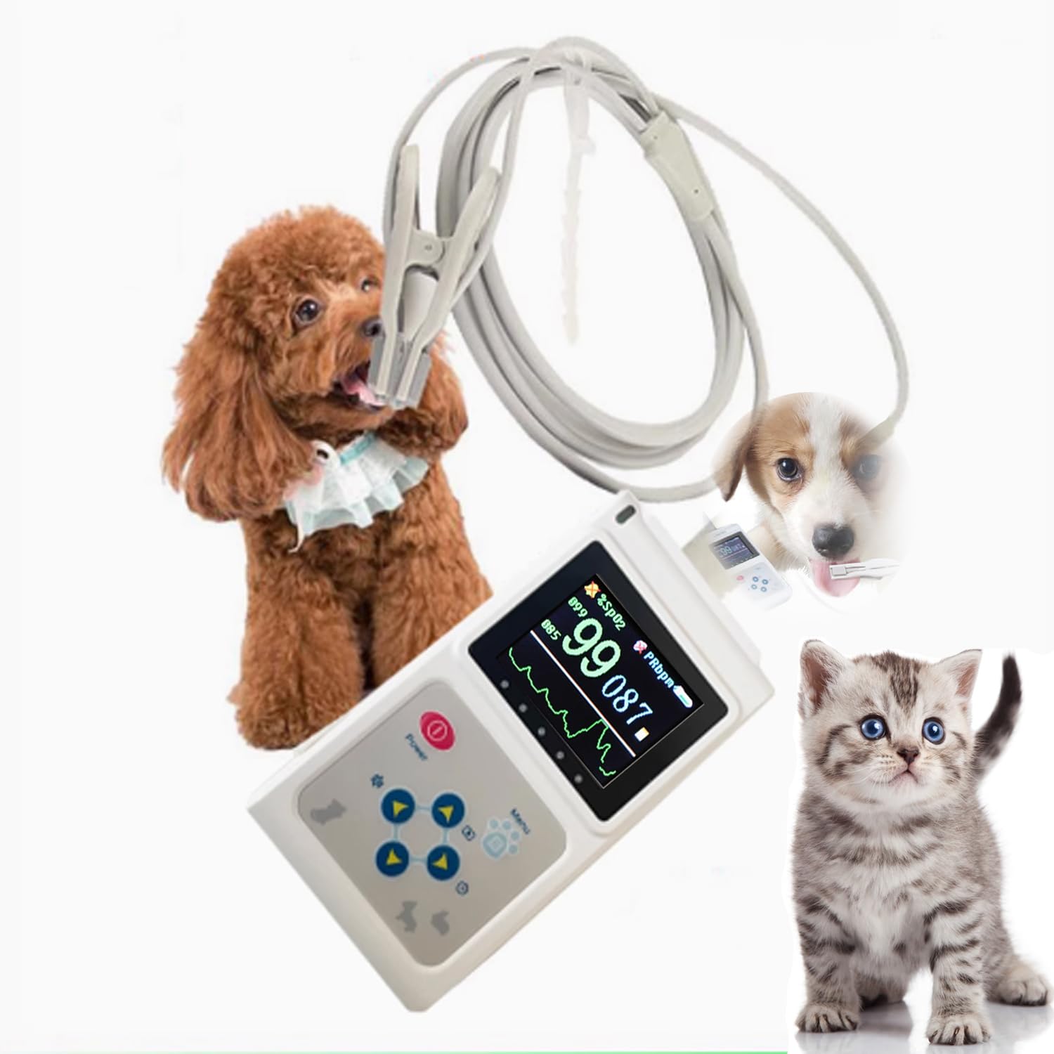 Oxímetro De Pulso Veterinario Portátil, Sensor De SpO2 De Oído/lengua, Monitor De Frecuencia Cardíaca Para Animales Con Sonda Y Cable USB, Para Perros,gatos,mascotas, Familias Y Hospitales De Mascotas