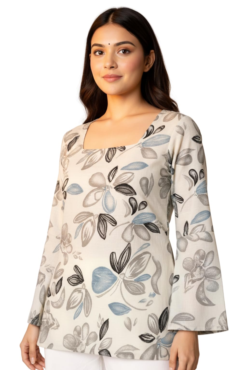 shewin Women's Floral Printed Viscose Rayon Kurti Top Soft Breathable Fabric Square Neck Flared Sleeves Casual Office Ethnic Wear Comfortable Tunic for Women-picture-10