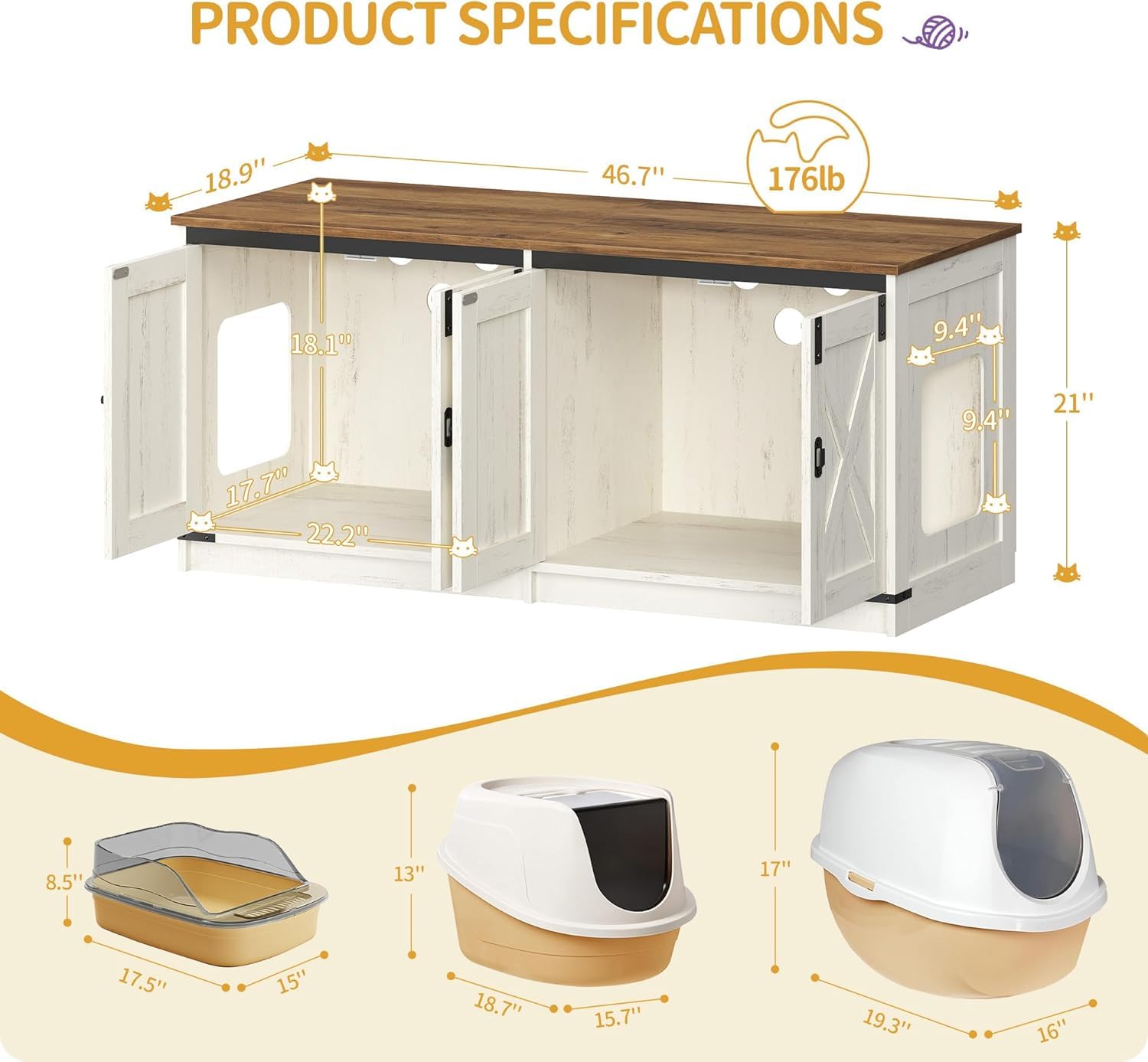 Amazon.com: Hzuaneri Cat Litter Box Enclosure for 2 Cats, Hidden
