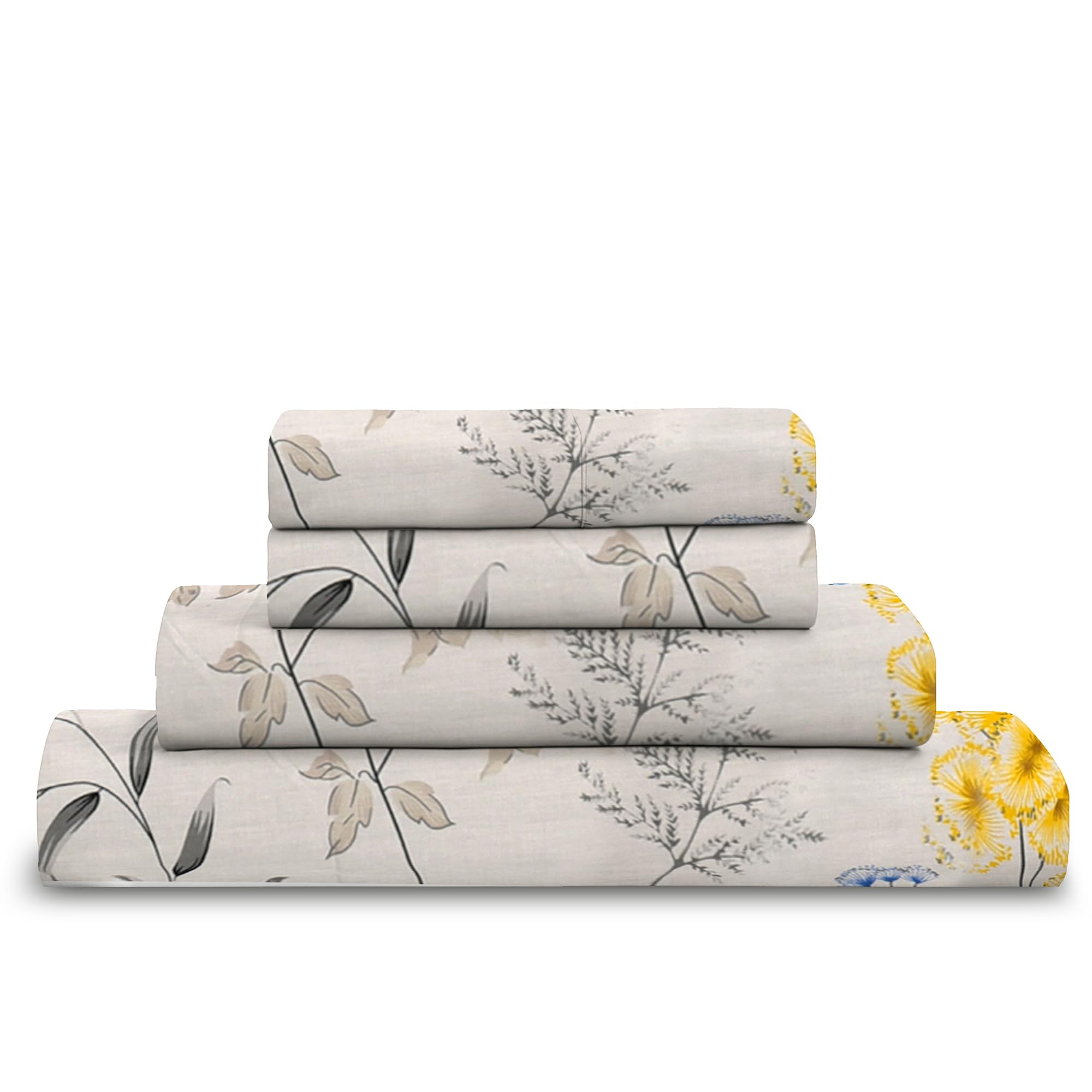 Cotton Comfort Bedding 4PC Floral Printed Bed Sheet Set Single – 100% Egyptian Cotton 400 Thread Count | Includes 1 Fitted Sheet, 1 Flat Sheet & 2 Pillowcases | Luxury Soft Floral Bedding Set — image 1