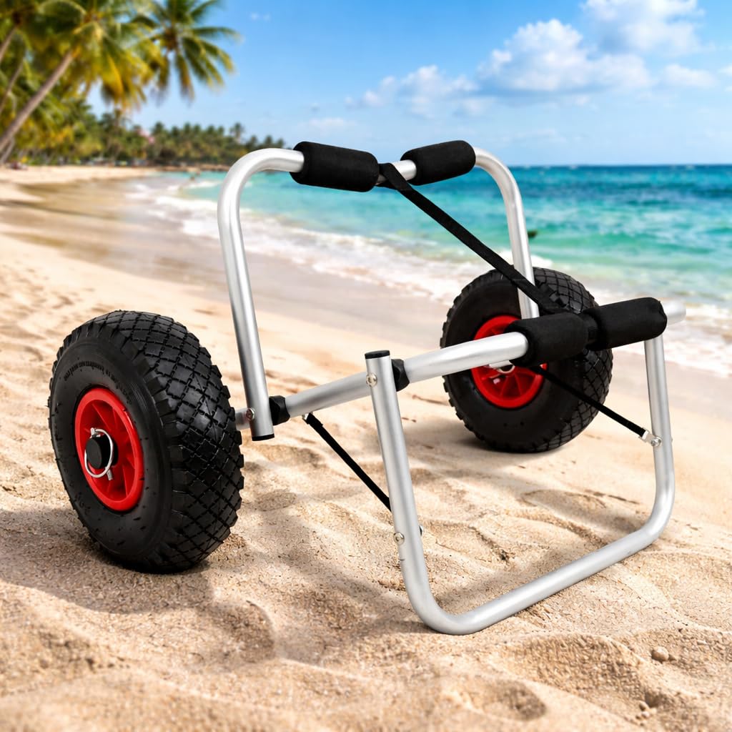 Kajakwagen aus Aluminium, bis 100 kg Belastbar,mit 2 x 26 cm PU-Rädern und PP-Spanngurt,Faltbarer Transportwagen für Kajak, Kanu und SUP