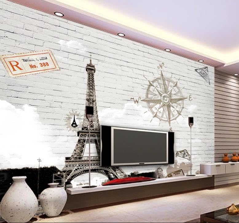 Agrandir Salon avec Papier Peint Intissé 3D Tour Eiffel Effet Murale