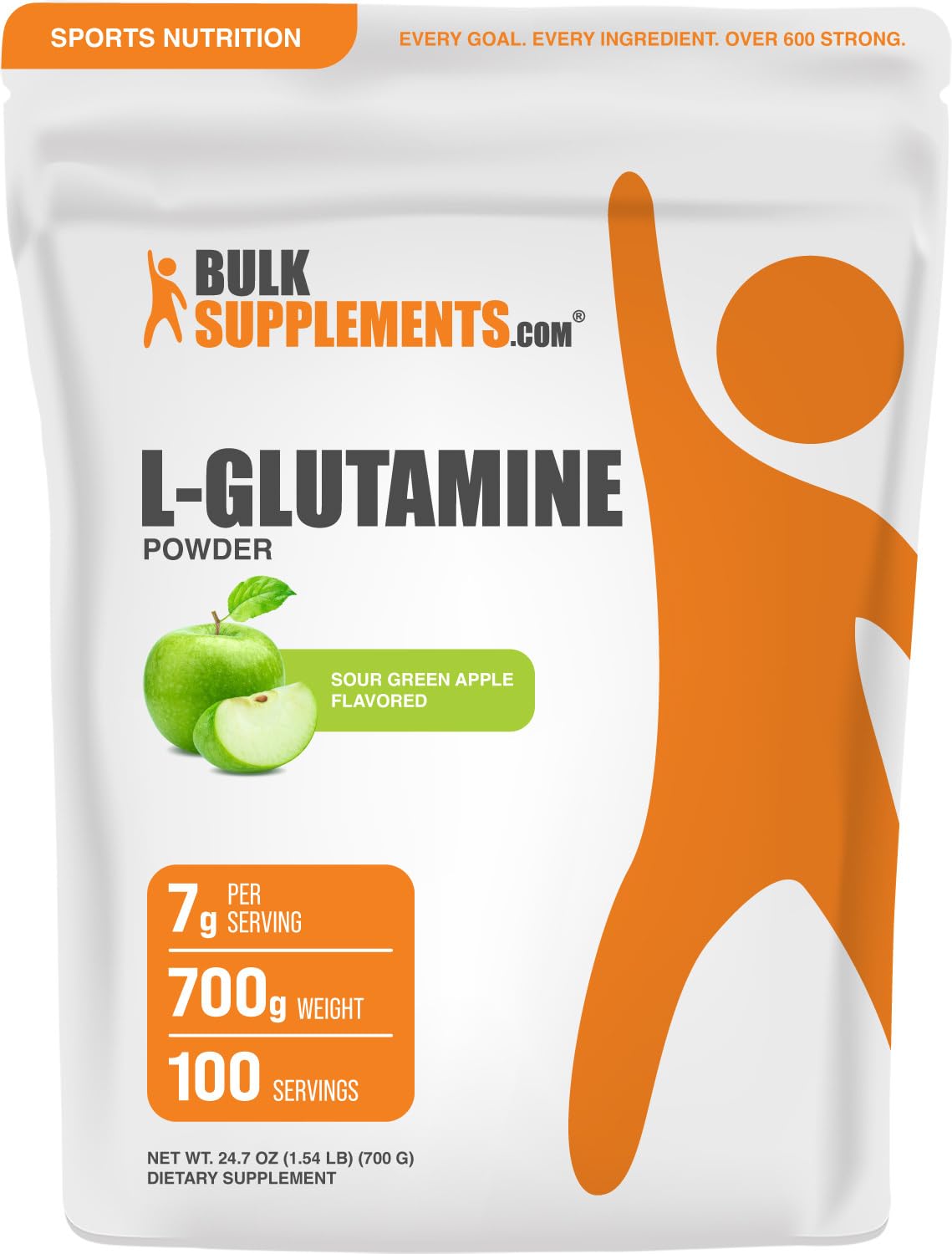 BulkSupplements.com L-Glutamine Powder - Glutamine Supplement, Amino Acid Supplement - Sour Green Apple Flavor, 7g per Serving, 700g (1.5 lbs) (Pack of 1) Green Apple 1.54 Pound (Pack of 1)