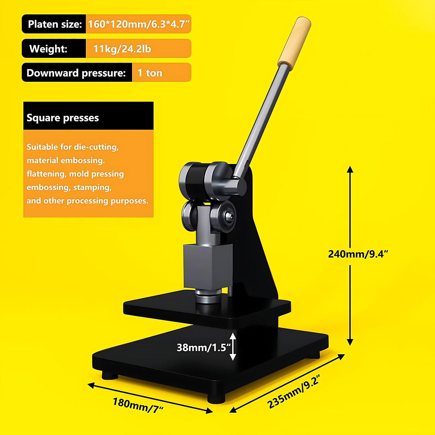 Prensa de troquelado manual, prensa de estampado a presión de 1 tonelada, máquina de troquelado, para troquelado de cuero, punzonado, repujado y otros trabajos de prensad,Black-Round pressure plate