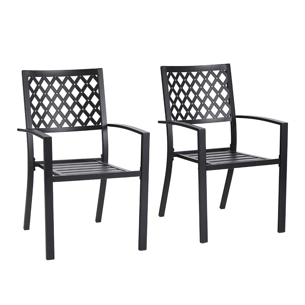 PHI VILLA Sedia da giardino in metallo, per esterni, terrazza, sedie impilabili, per sala da pranzo, set da 2 pezzi, nero