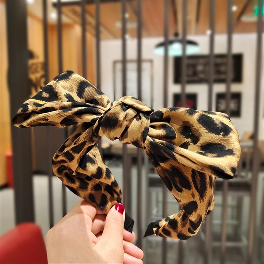4 fasce per capelli con fiocco con stampa leopardata, in tessuto vintage, con orecchie di coniglio, fasce per capelli a bordo largo