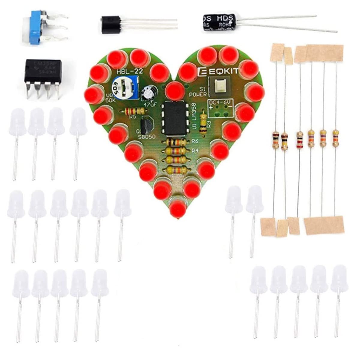 Soldering Practice Kit with LED Breathing Light, Heart Shape DIY Electronics Project for Beginners, Red