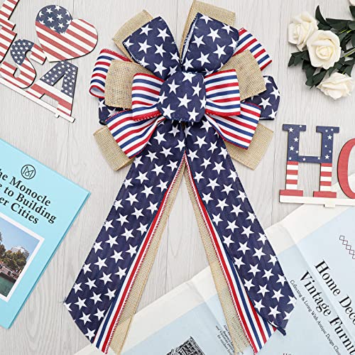Whaline 2Pcs 4Th Of July Large Wreath Bow 3-Layers Stars And Stripes Farmhouse Bow Independence Day Patriotic Decorative Craft Bow Memorial Day For Indoor Outdoor Bunting Party Door Wall Decoration #TOP3