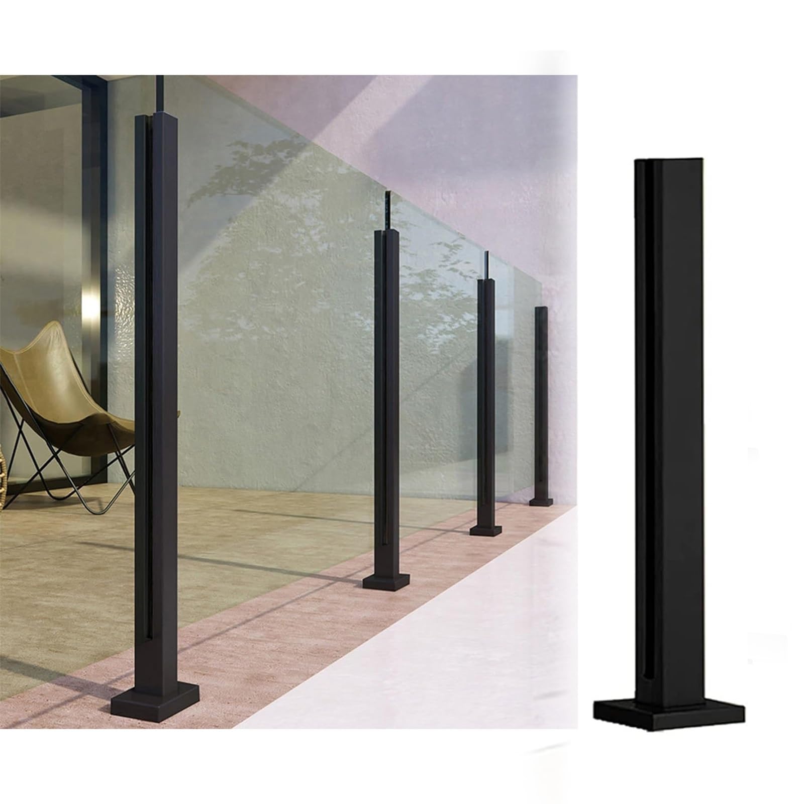 Gyeqxkt End Post Stainless Steel 304 Black Square Glass Railing Post Stair Handrail Kit For Safety Fencing Size 105Cm Durable And Stylish Balustrade Solution