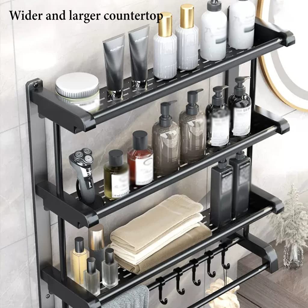 Organizador de baño de acero inoxidable de 3 niveles, gancho extraíble y toallero, adecuado para paredes de azulejos, requiere perforación