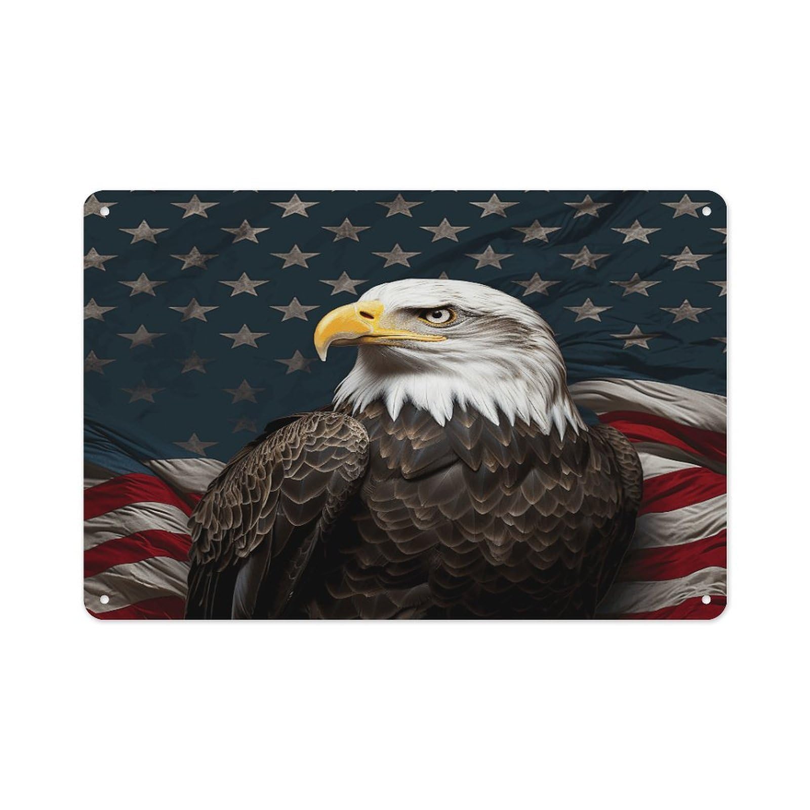 VstaDank Metal Aluminum American Bald Eagle Sitting on Flag Ribbon Sign Wall Decor Vintage Metal Sign Plaque Boho Wall Hanging Decor Sublimation Picture Panel Personalized Plaque Poster 8x12in