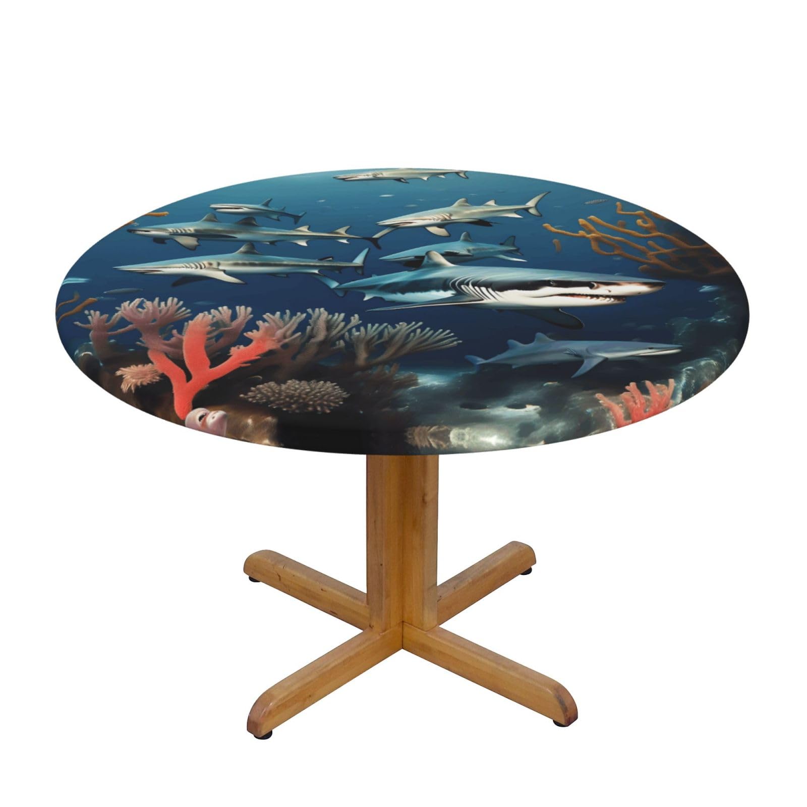 ZQYTGFDC Sharks under the sea S Decorative Round Tablecloth Waterproof Anti Stain Oil Proof Size for 40 50 inch