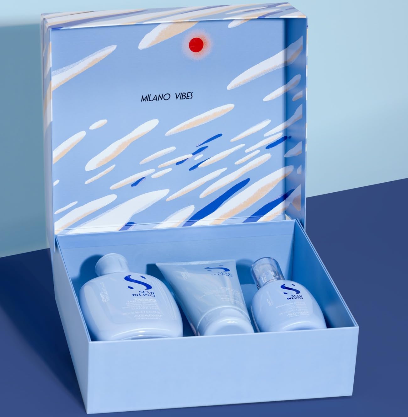 Alfaparf Milano Semi di Lino Density Gift Set for Thin and Aging Hair - Thickening Shampoo, Conditioner and Leave-In Volumizing Cream - Sulfate Free