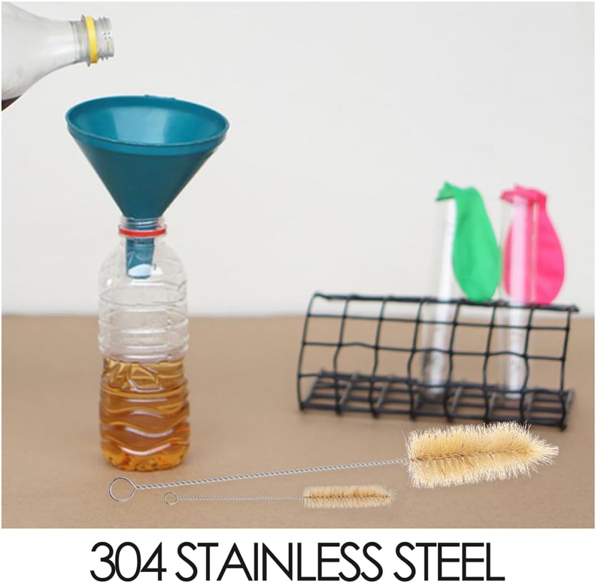 6pcs Stainless Steel Lab Cleaning Brushes Set Bristle Heads Small, Medium, Large Wire Tube and Flask Scrub Brushes for Laboratory Test Tube and Bottle Cleaning