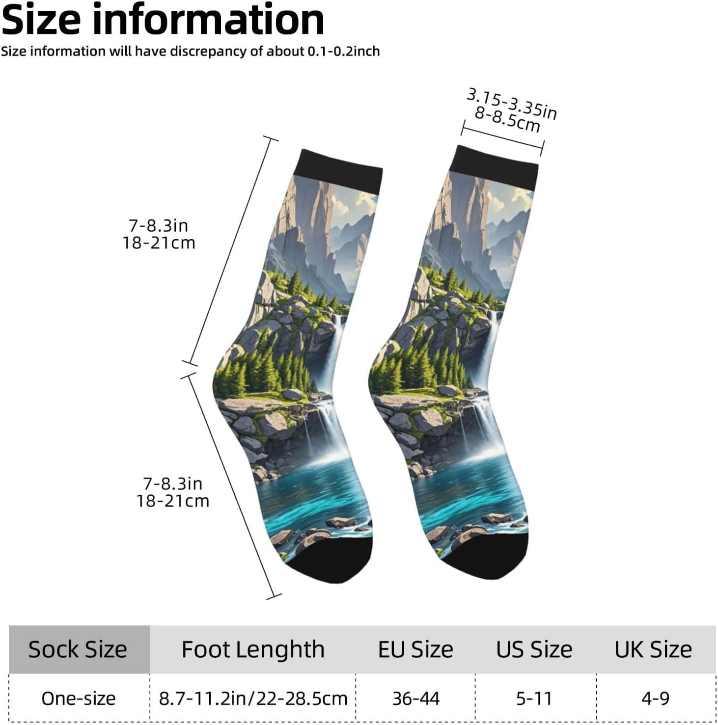 Socks for Women Men Warm Breathable Boot Socks Mountain Waterfall Calf Socks Crew Sock for Hiking