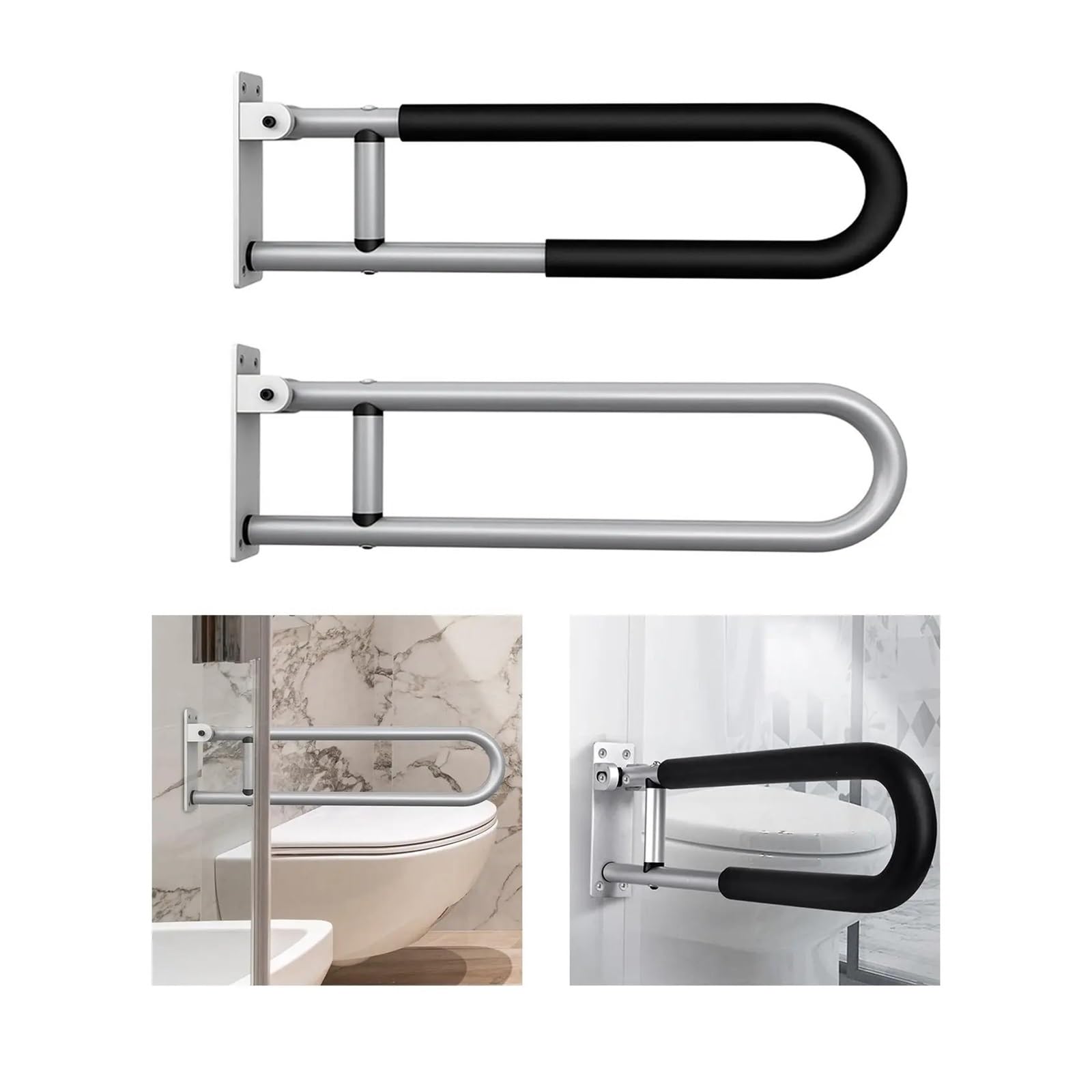 Barres d'appui for toilettes for handicapés, support de douche antidérapant, rampe toilette pliable en alliage pour personnes âgées et handicapées(Silver)