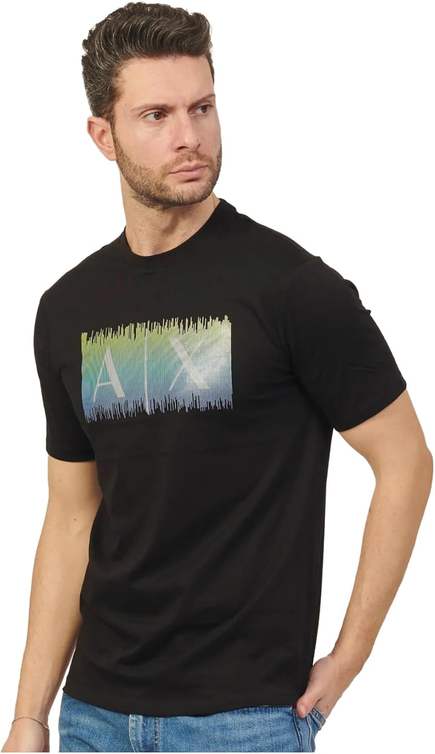 Armani Exchange Mens Regular Fit Cotton Colored Lines Box Logo Tee - Image 2