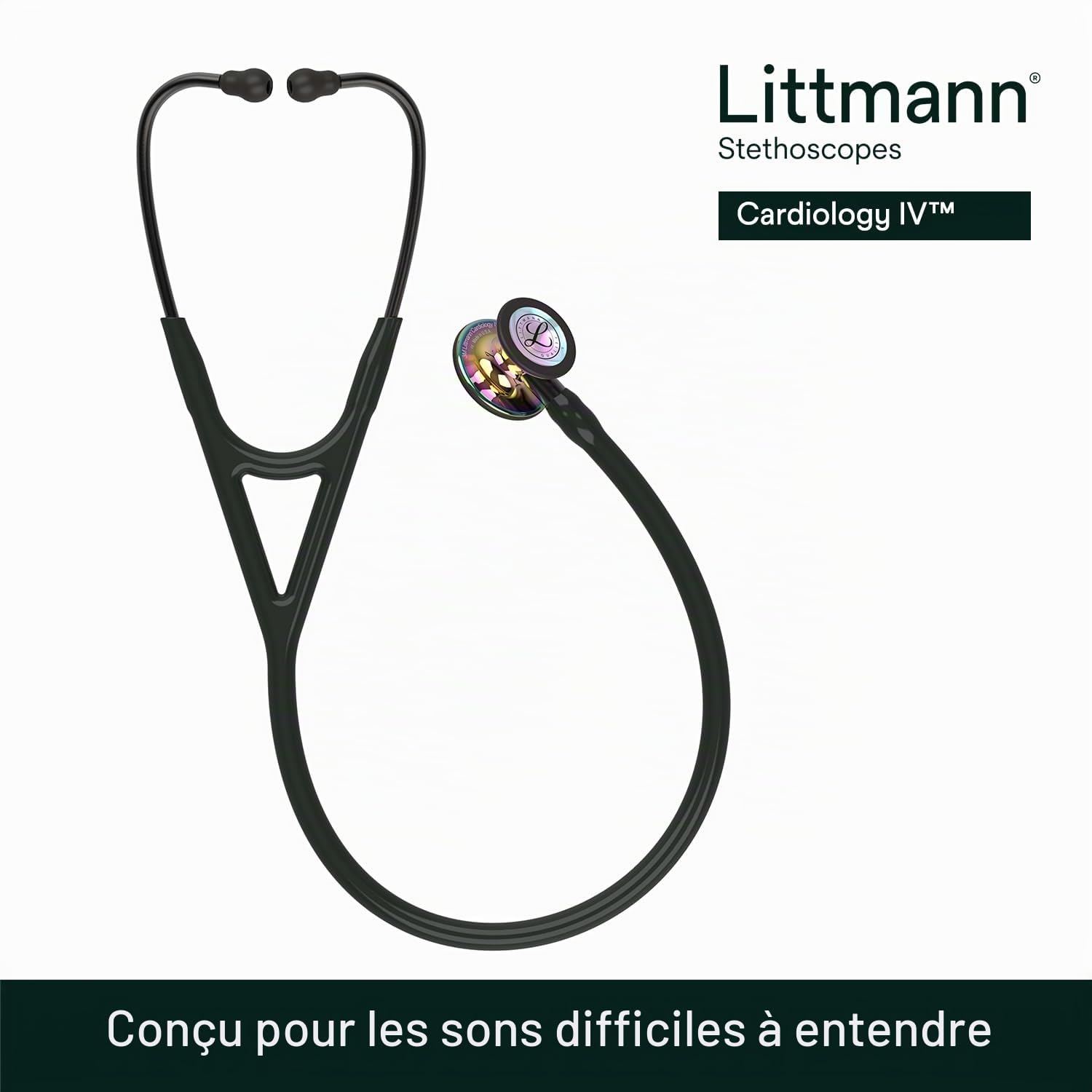 3M Littmann Stéthoscope de diagnostic Cardiology IV, tubulure noire, Édition Rainbow brillant, 69 cm