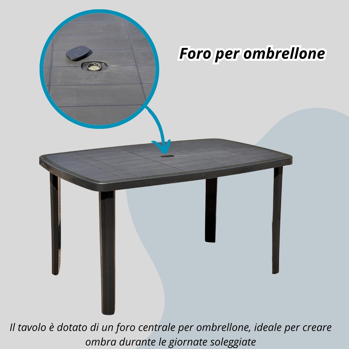Tomaino Mesa de jardín de plástico rectangular con patas desmontables, 138 x 87 x 72 cm (new antracita)