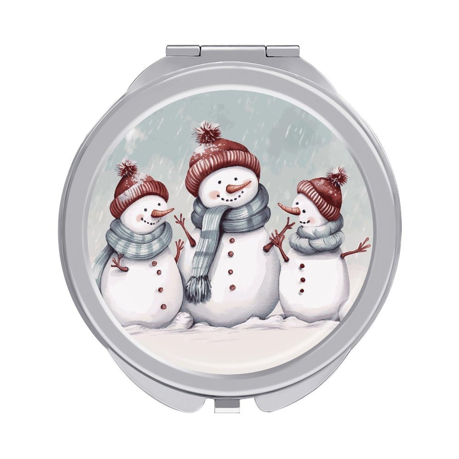 VstaDank Winter Snowman Compact Mirror for Purses Round Fashion Travel Makeup Mirror 2X /1x Magnifying Double Sides Mini Mirrors Portable Pocket Mirrors for Handbag Purse Women Gift