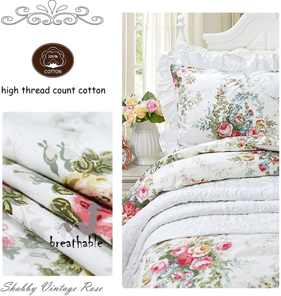 🛒 Crazy Deals FADFAY Duvet Cover King/Cal King 106×92 inch 100% Cotton Farmhouse Bedding Shabby Vintage Rose Floral Comforter Cover White Ruffle Chic Flower Zipper Bed Covers Soft Breathable 600 TC - No Insert