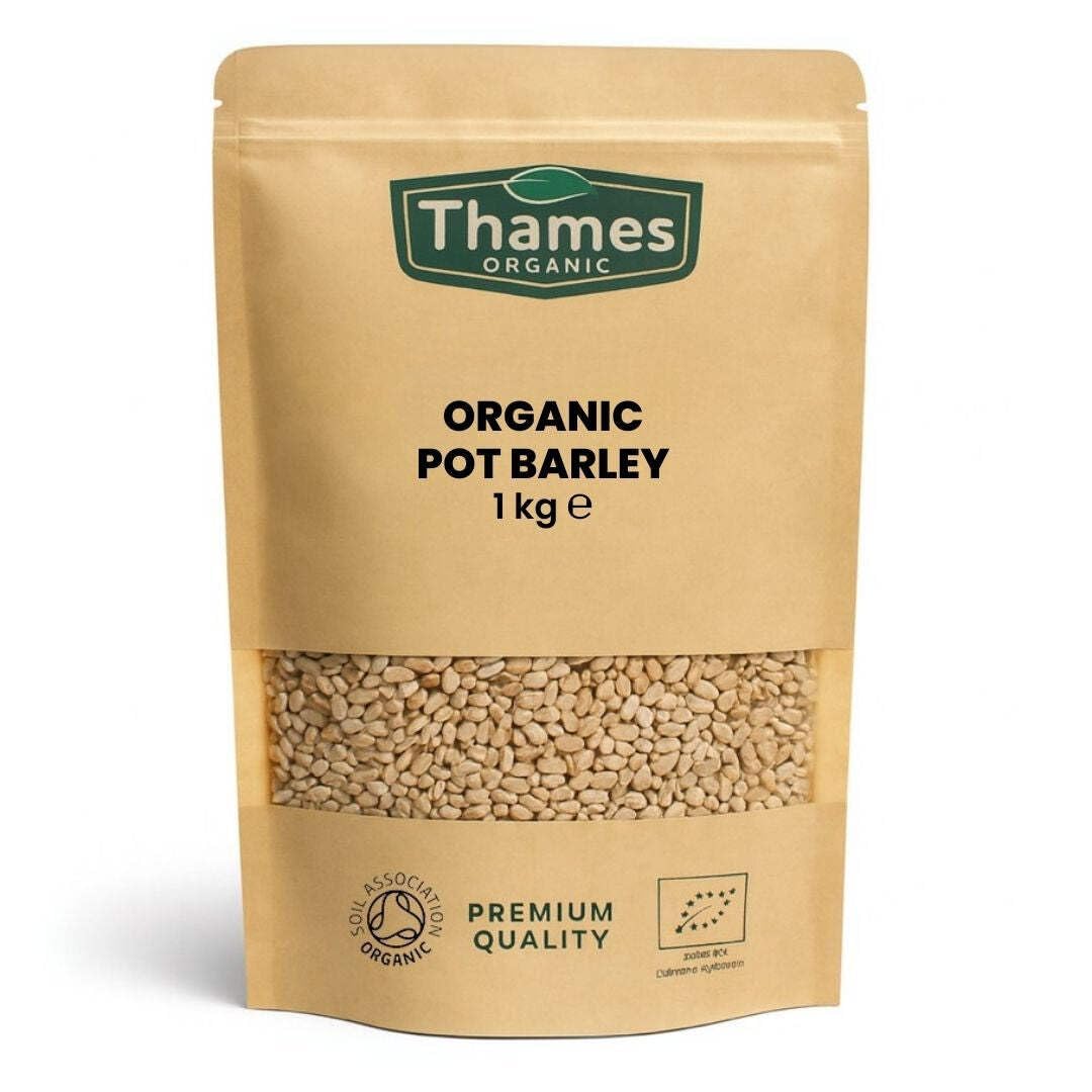 Organic Pot Barley-Certified Organic, Non-GMO, Vegan, No Additives, No Preservatives, Resealable Bag by Thames 1kg