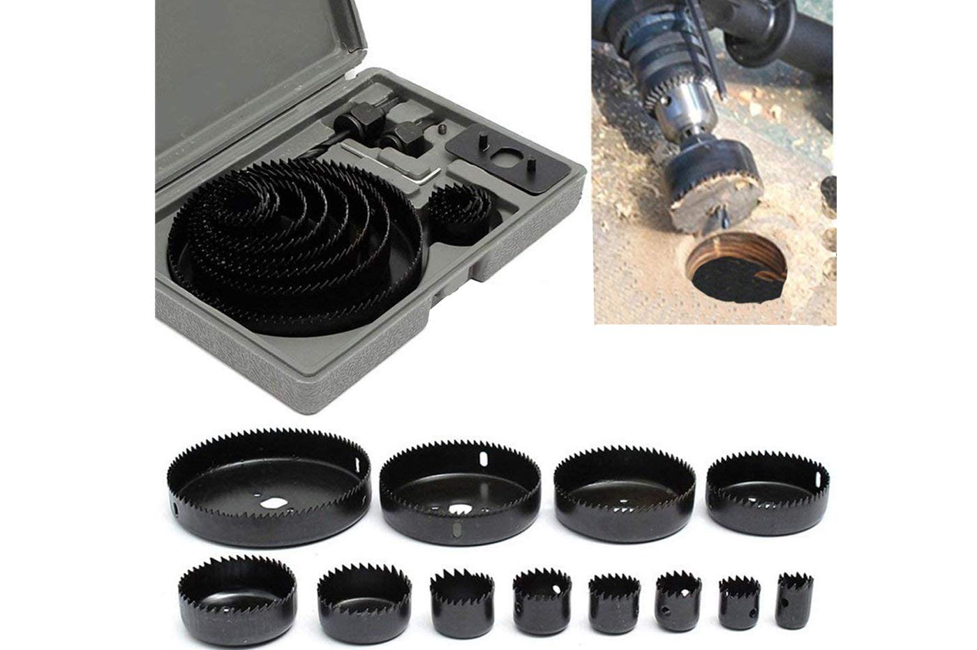 CLICLED Set seghe a tazza 16pz seghe da taglio perforazione legno metallo punte trapano