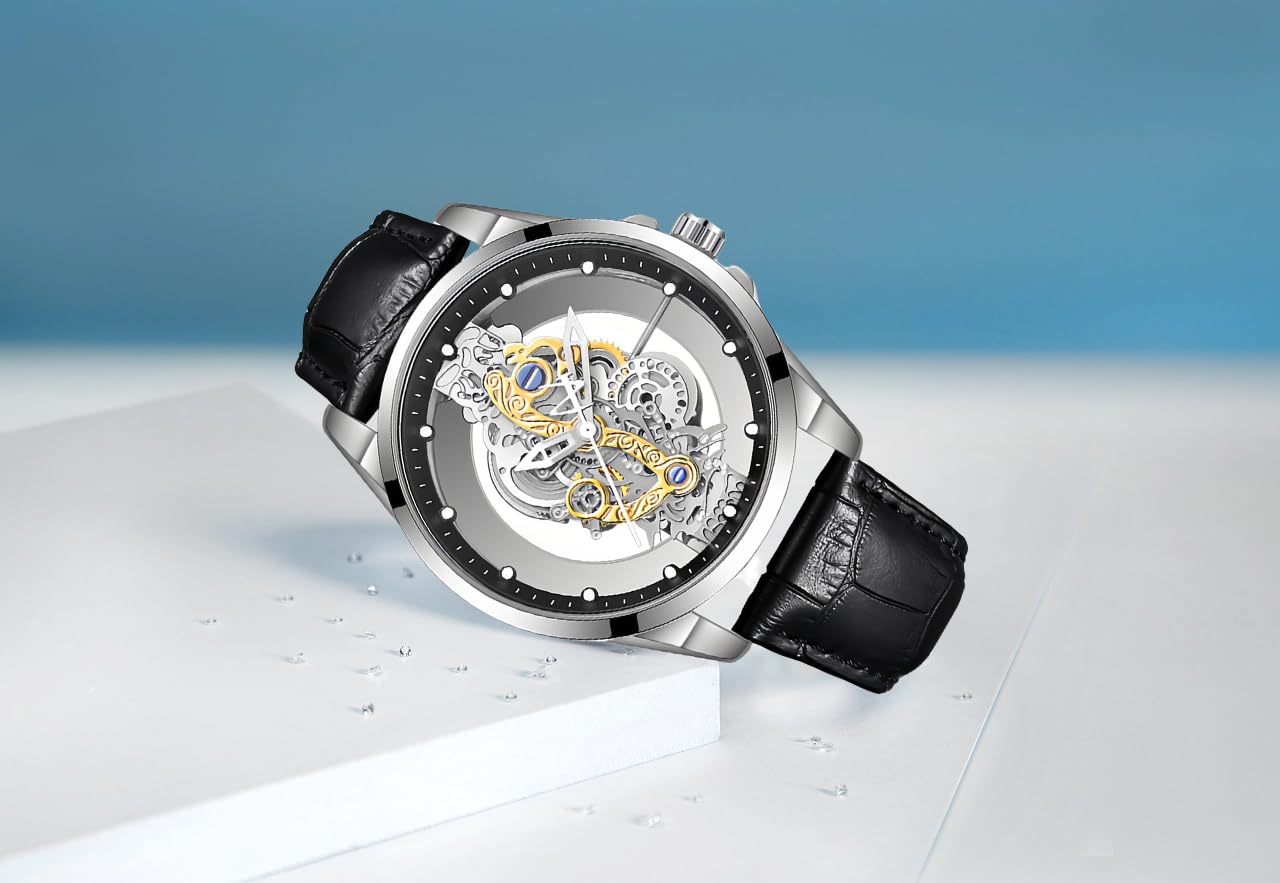 Gosasa Reloj de pulsera para hombre de negocios de doble cara, hueco, transparente, analógico, acero inoxidable, cuarzo, impermeable, creativo