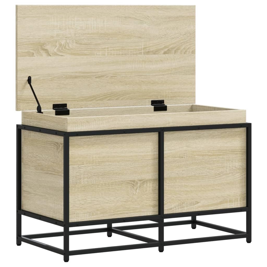 Homgoday Caja con tapa de roble Sonoma, 80 x 40 x 51,5 cm, aglomerado, muebles de baúles y baúles, contenedor de jardín, porta herramientas de jardín, puf de exterior, baúl de exterior