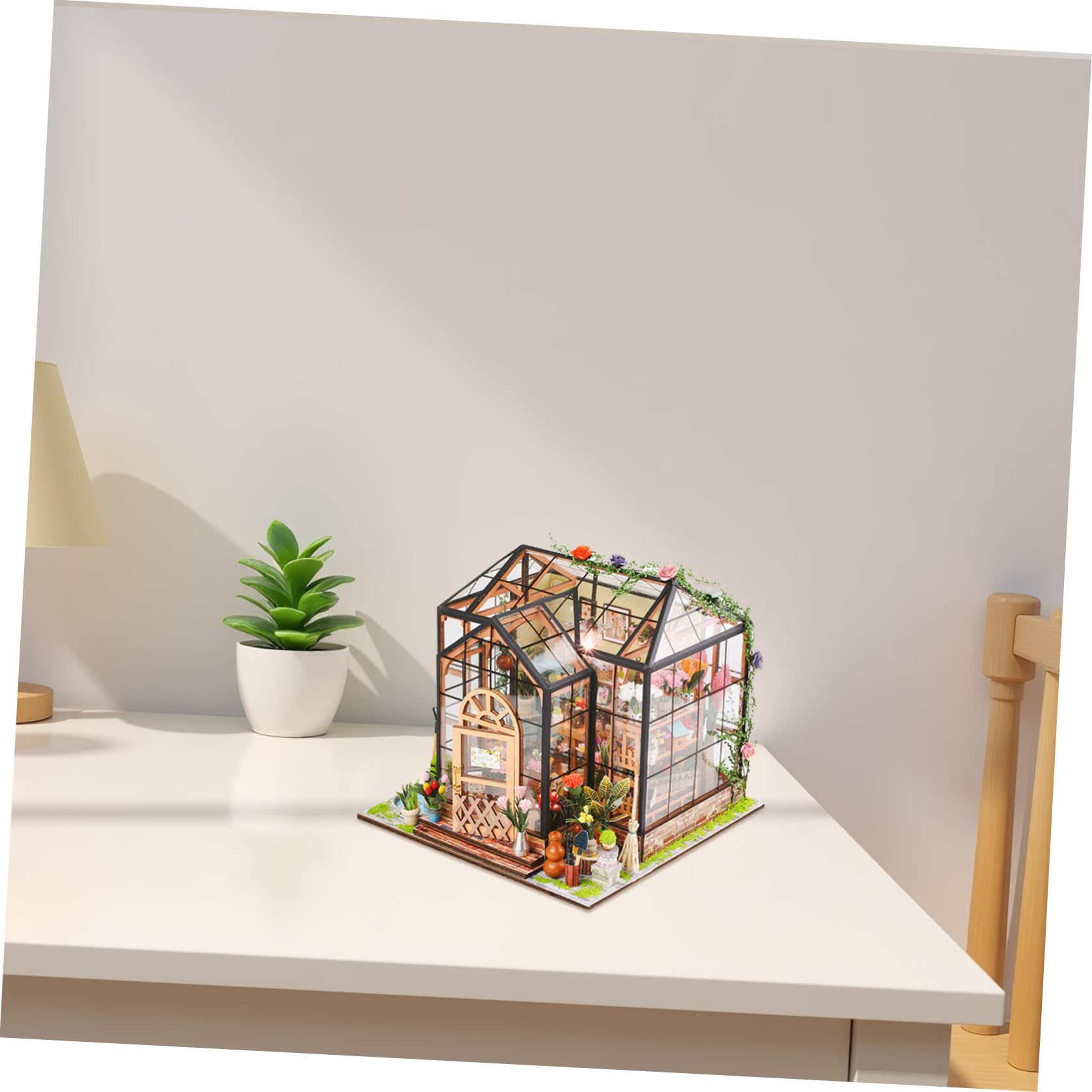 UKCOCO Kit de Manualidades para Casa de Flores en Miniatura, Modelo de Invernadero de Construcción 3D, Madera y Acrílico, Varios Accesorios, para Coleccionistas y Niñas, Decoración