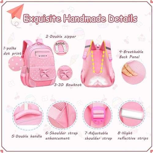 Miniatura 3 de Juego de 2 mochilas escolares con lazos para niñas y estudiantes, diseño de princesa para escuela primaria, 2Pcs BagSet S