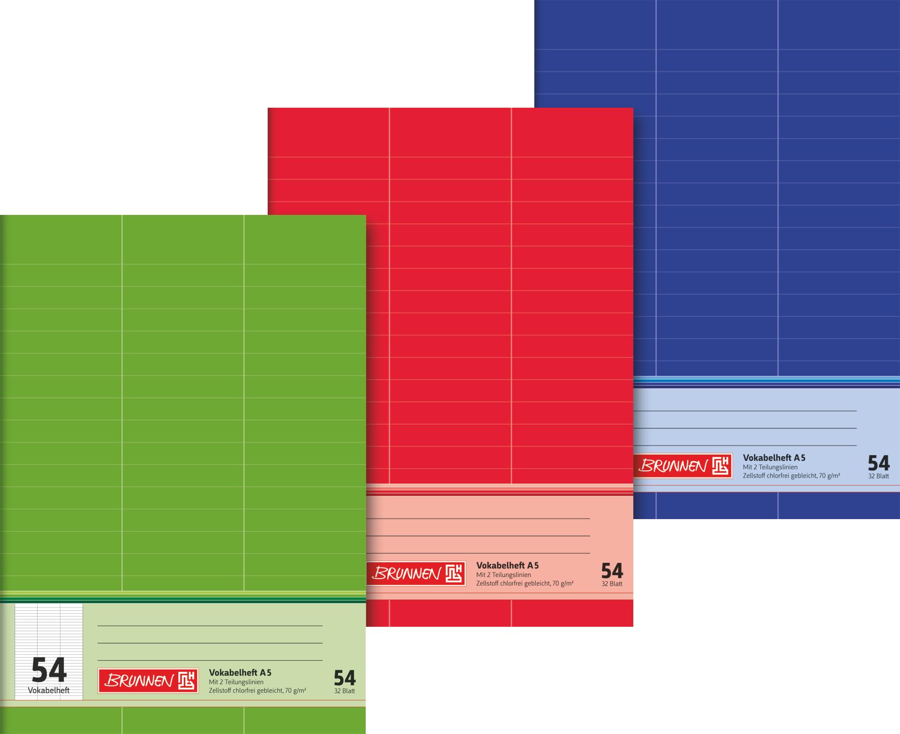 Brunnen Vocabulary Book (A5, 32 Sheets, Ruled, 3 Columns, 54 ruling), Pack of 1, 1043925