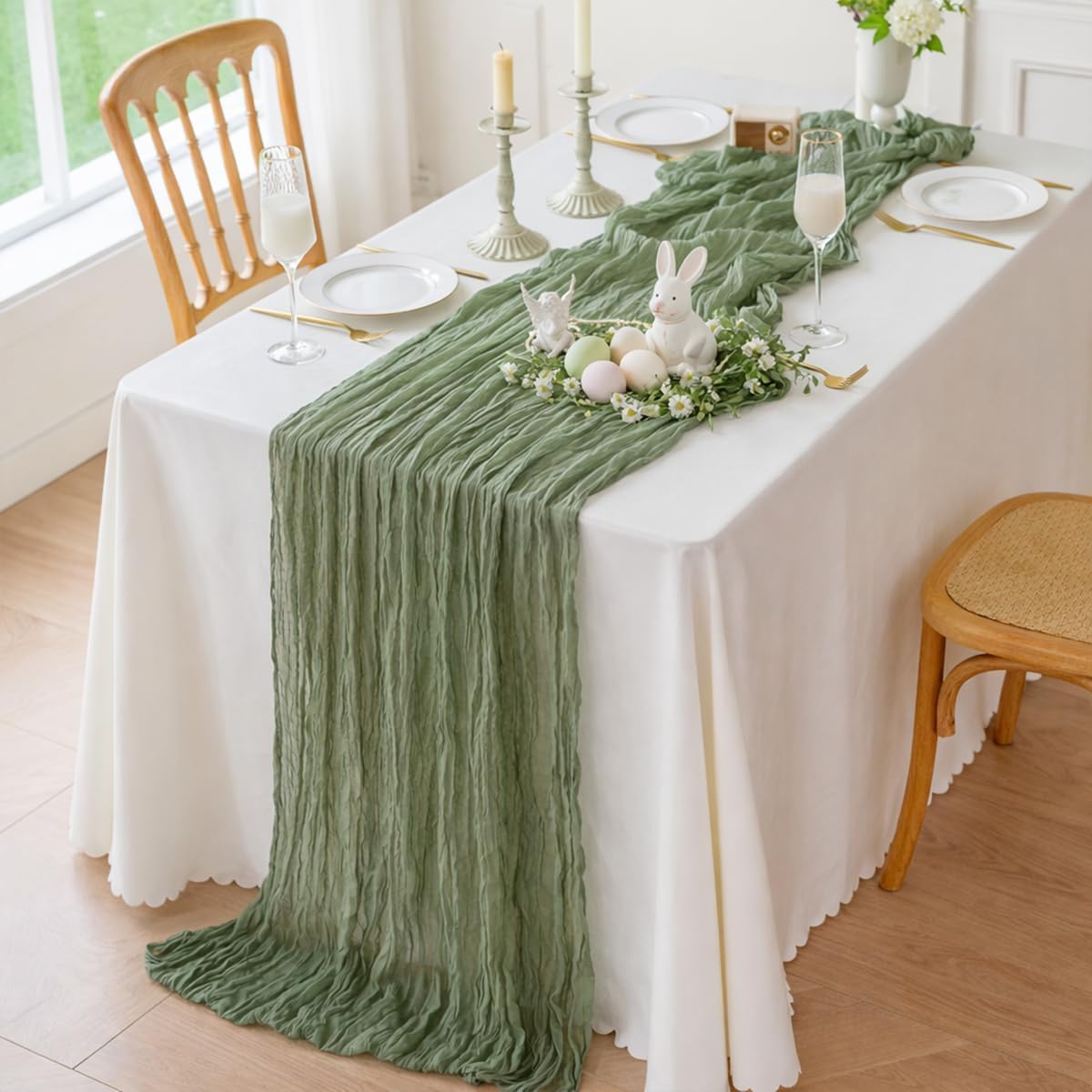 Green Cheesecloth Table Runner 180x 90cm,Spring Easter Decor Soft Gauze Boho Wedding Table Decor for 10ft Table Birthday Party,Baby Shower, Bridal Shower, Home & Event Decor-image-32
