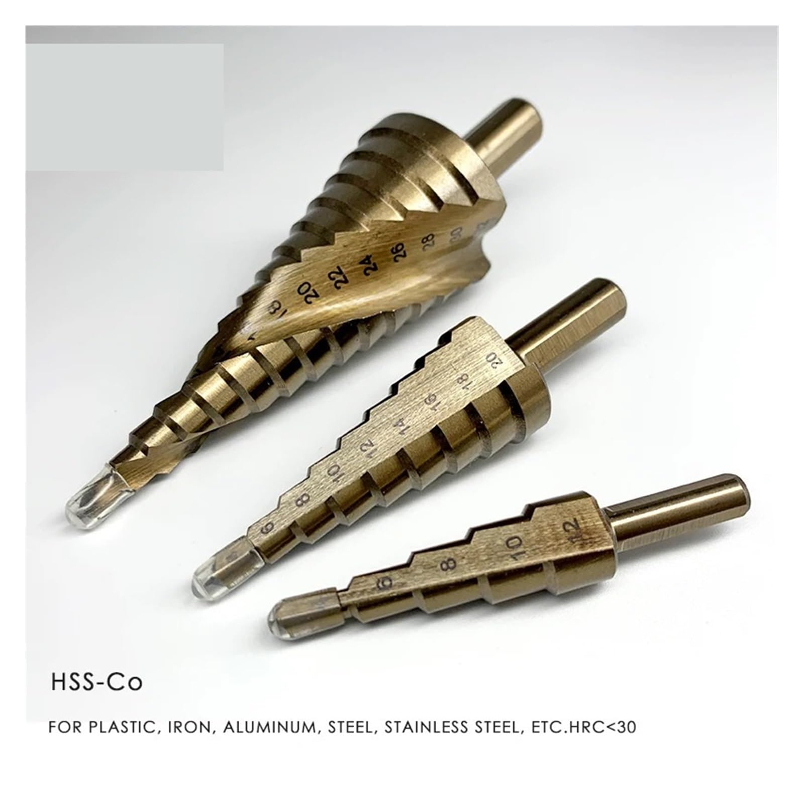 Broca escalonada de cono HSS cobalto y titanio | Cortador de agujeros multiusos for procesamiento de madera, metal y acero(Co-Spiral-9step)