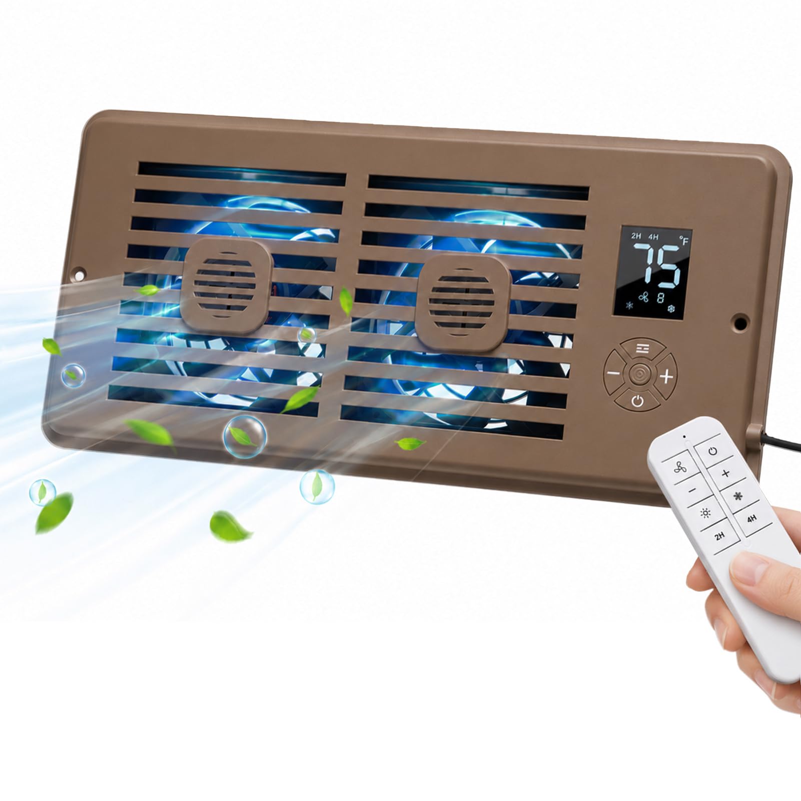 Photo 1 of Wuraire Quiet Register Booster Fan; for Floor/Wall Registers, 4" x 10" Smart Vent Fan Booster with Auto Thermostat Temperature Control, HVAC Air Vent Fan, Adjustable Speeds, Aromatherapy, Brown