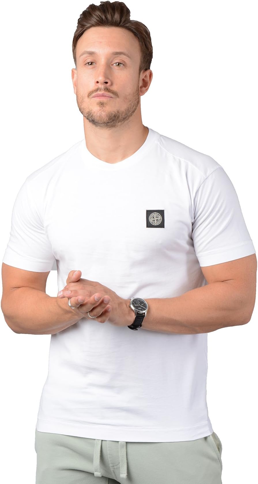 Stone Island T-Shirt - Mens 24141 Small Logo Patch Tee in White