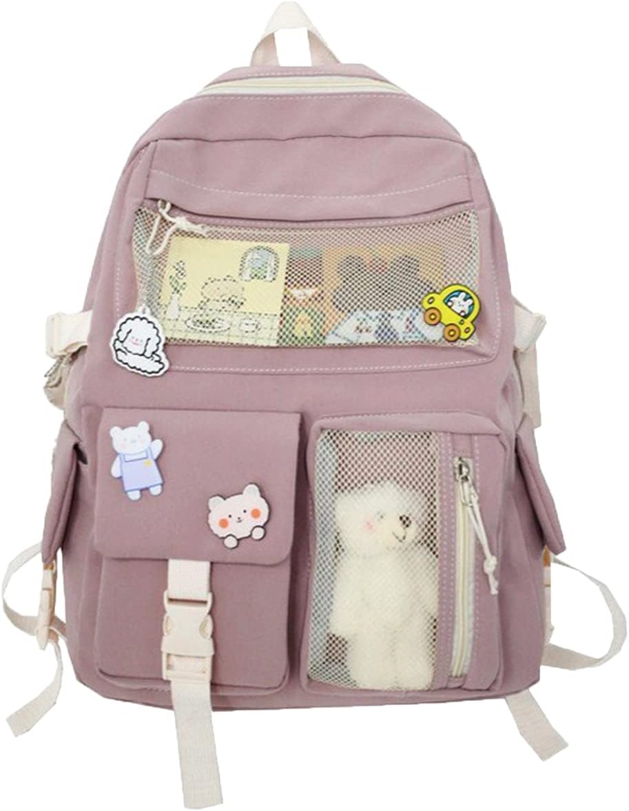 GGOOB Kawaii Backpack with Kawaii Pin and Accessories Cute Kawaii Backpack for School Bag Kawaii Girl Backpack Cute (Pink)