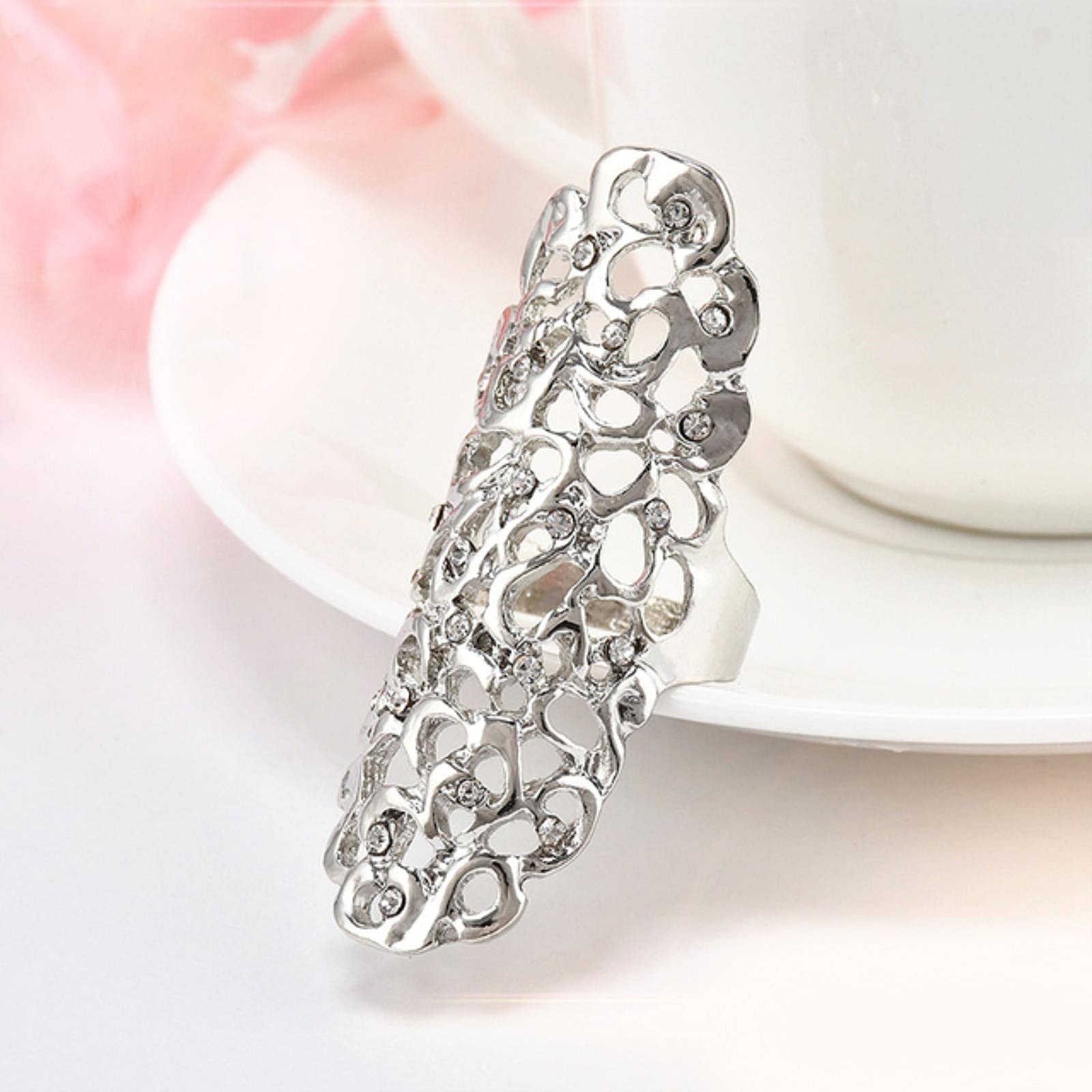 ZXCM Retro exagerate Hueco Fuera de Color Cristal Oro Anillos de Nudillos Grandes para Mujeres Regalos de joyería Anillos de Boda Largos