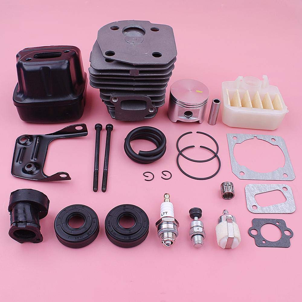 Kit de silenciador de pistón de Cilindro de 45 mm, for Motosierra Husqvarna 353 350 351 346 345 340 537253002 503862803 Juntas de carburador de Filtro de Combustible y Aire Pistón de Cilindro