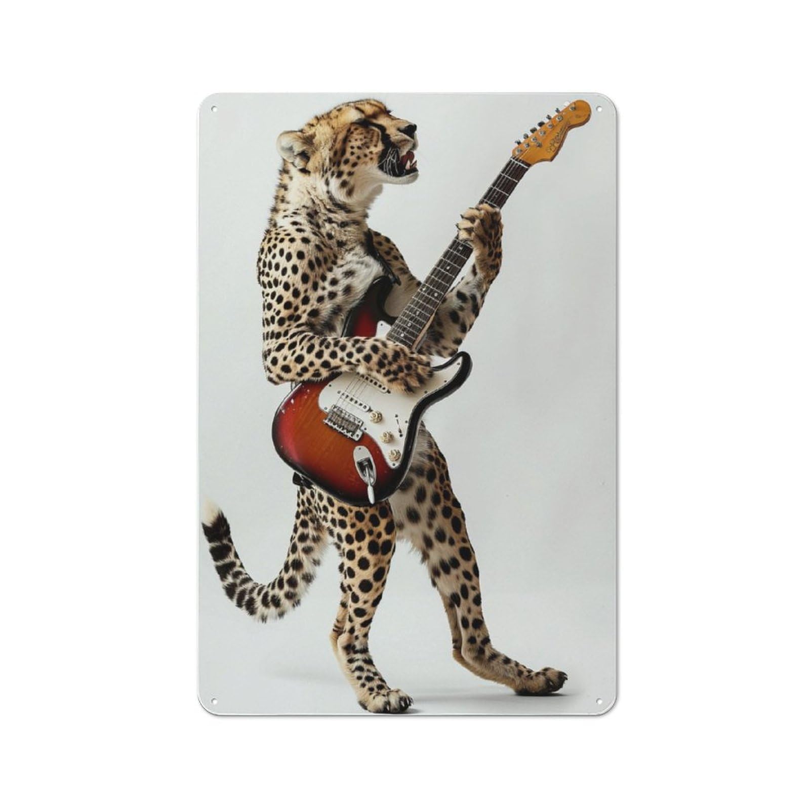 Junmoney Cheetah Guitar Farmhouse Metal Sign With Design 30X20cm, Rustic Rustic Kitchen Decor For Dining Room, Cafe, Entryway Or Family Room