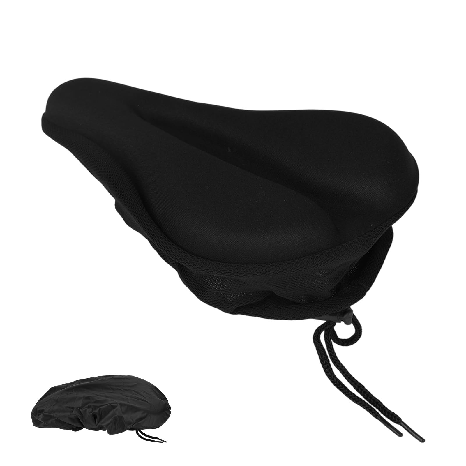 Bike Seat Cushion Cover, Black Sponge Bicycle Saddle Covers with Rain Cover Padded Exercise Bicycle Seat Cushion for Men Women for Indoor Outdoor Cycling
