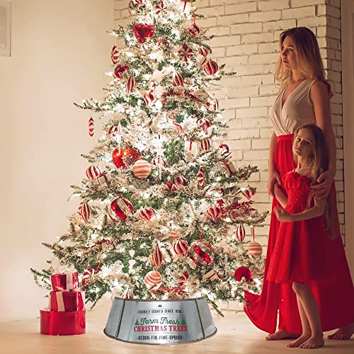 Ornativity Metal Christmas Tree Collar - 18" Galvanized Tin Metal Rustic Bucket Base Skirt For Xmas Holiday Tree Bottom #TOP2